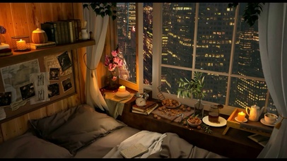 温馨下雨晚间小房间