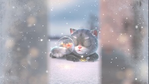 斑布猫-雪中对视
