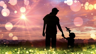 红色父子亲情落日余晖映晚霞