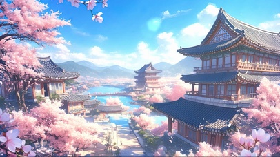 蓝天阳光樱花古镇