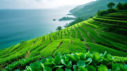 清新护眼海边梯田