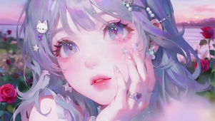 玫瑰湖边的慵懒少女