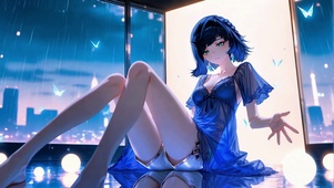 星夜睡意蓝发女孩夜兰