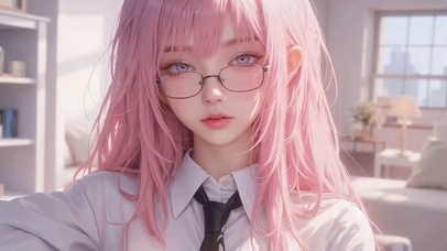 清纯文艺粉色长发美少女