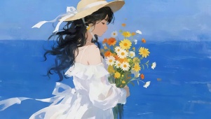 海边鲜花女孩