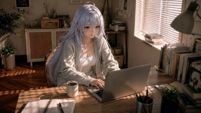 窗边银发二次元美少女日常