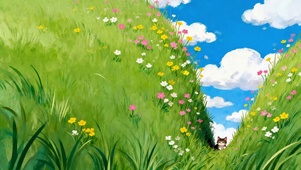 草地鲜花猫咪