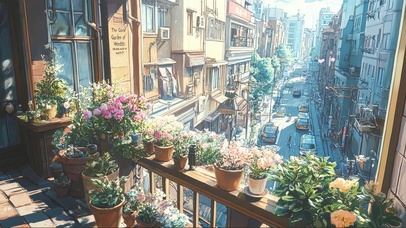 阳光夏日城市阳台街道