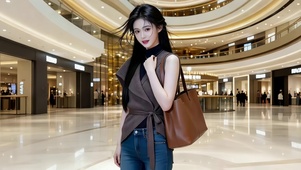 悠闲逛商场的好身材牛仔裤美女1