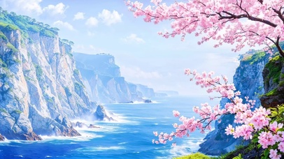 唯美樱花高山海岸