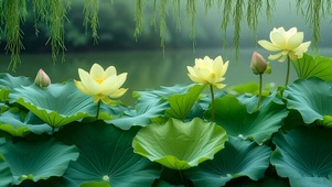 护眼绿色治愈荷花