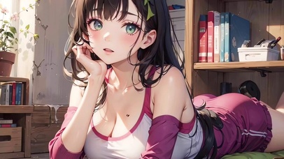 托腮卧室美少女
