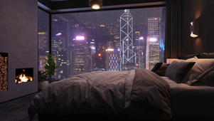 香港舒适的卧室大雨