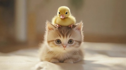 可爱猫咪和小鸭鸭