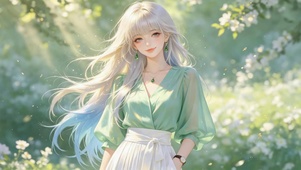 清新林间银发美少女