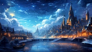 夜景城堡河流夜色