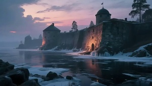 静谧冰冻古城古堡