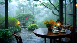 雨天庭院木屋