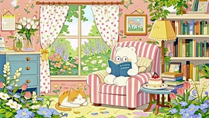 鲜花环绕的书房小熊