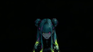绿发异瞳双马尾少女