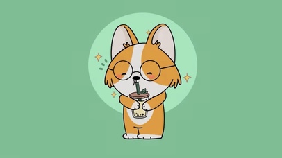 可爱狗狗喝奶茶
