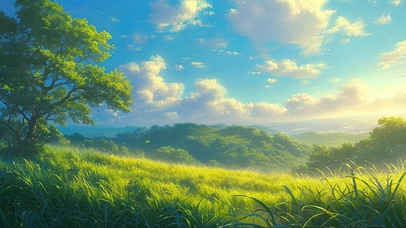 清新绿色阳光森林山坡