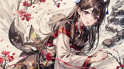 古风水墨花中典雅女神