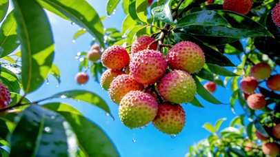 雨后枝头新鲜荔枝