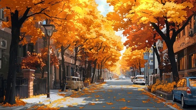 秋日浪漫清新城市街道