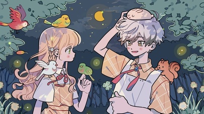 4k夜晚萤火虫女孩男孩插画