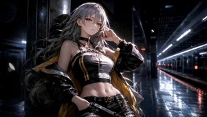 地铁站酷飒银发二次元美少女