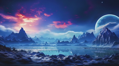 梦境中的唯美冷月群山美景