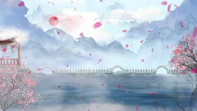 中国风唯美花瓣仙境山水画