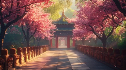 春日静谧古城公园小路