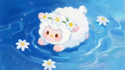 蓝水雏菊里的小羊