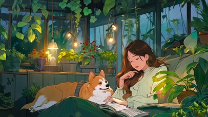 雨天看书的女孩