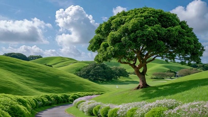 晴空绿野治愈风景