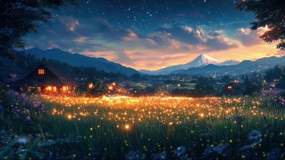 静谧傍晚乡村草地