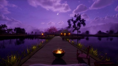 乡村夜晚湖边露营