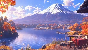 秋季山川树木带鱼屏