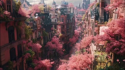 梦幻春日城市清新街景