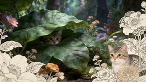 森林两只躲藏猫咪