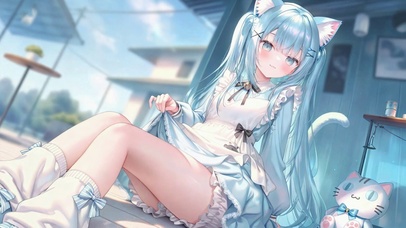 蓝发猫耳二次元美少女