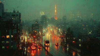 傍晚城市雨夜朦胧玻璃