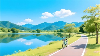 清新山水自行车小路