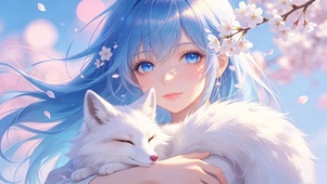 怀抱白狐的少女