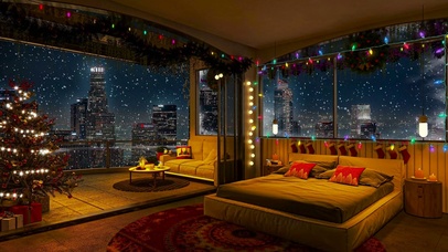 唯美新年雪夜公寓房间