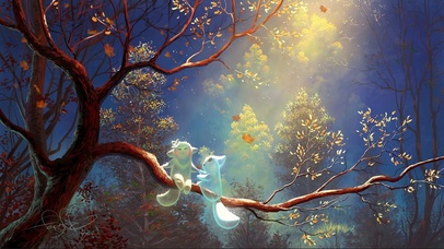 落叶秋树上的小精灵