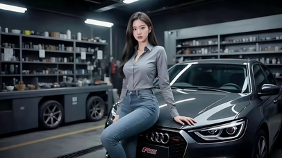 4S店豪车旁摆拍的美女车模