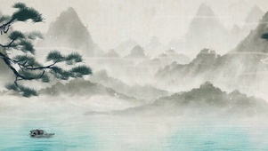 古风树木河流乌篷船山峦唯美